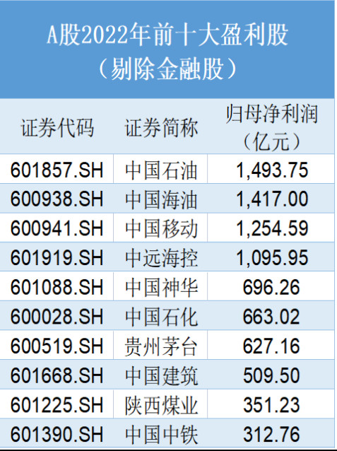 A股2022年前十大盈利股