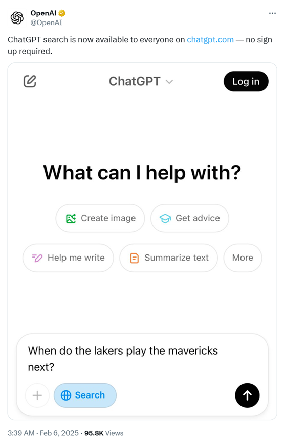 OpenAI：免费开放ChatGPT搜索